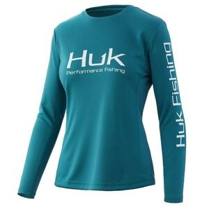 Huk Women's Icon X Long Sleeve Performance Shirt Deep Lake Blue Size Large